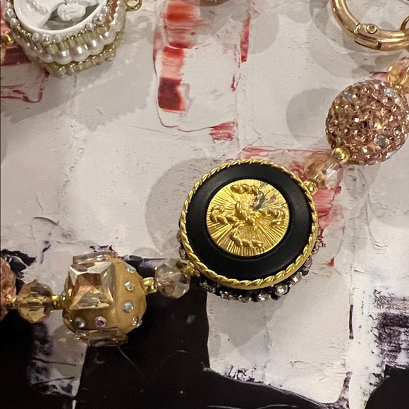 Gold and Black Beaded Keychain bag charm phone charm new - Picture 5 of 9